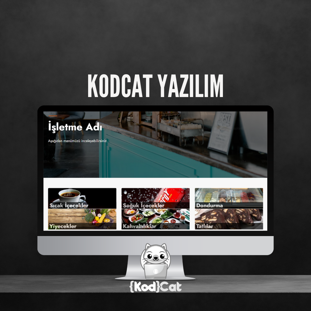 Mersin'de web tasarım ve dijital pazarlama hizmeti veren Kodcat Bilişim tarafından geliştirilen QR Menü Yazılımı Görseli