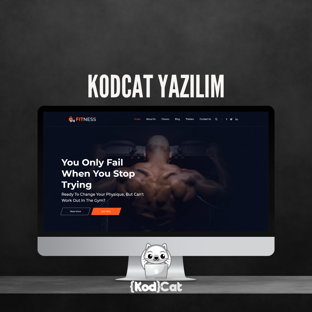 Mersin'de web tasarım ve dijital pazarlama hizmeti veren Kodcat Bilişim tarafından geliştirilen Fitness Spor Salonu Websitesi Görseli