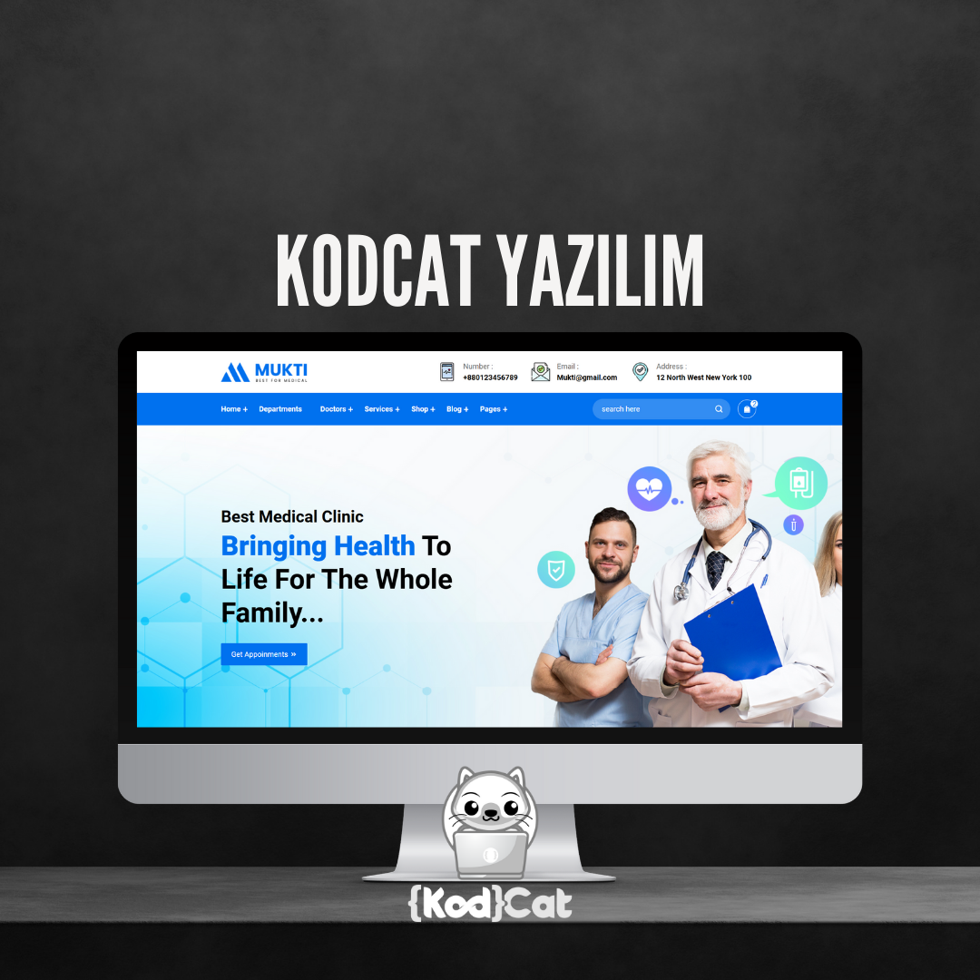 Mersin'de web tasarım ve dijital pazarlama hizmeti veren Kodcat Bilişim tarafından geliştirilen Özel Hastane Websitesi Görseli