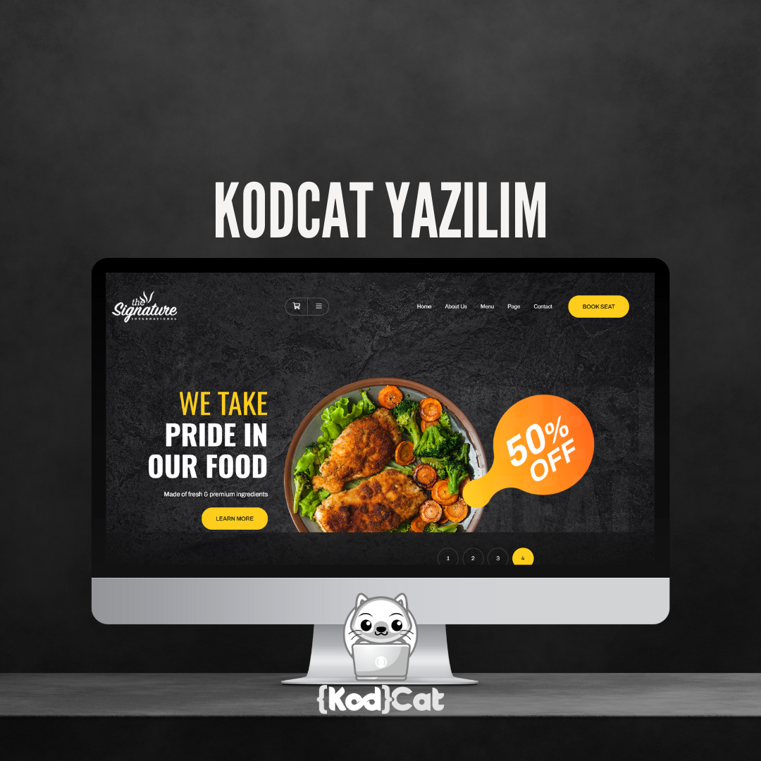 Mersin'de web tasarım ve dijital pazarlama hizmeti veren Kodcat Bilişim tarafından geliştirilen Restaurant Websitesi Görseli