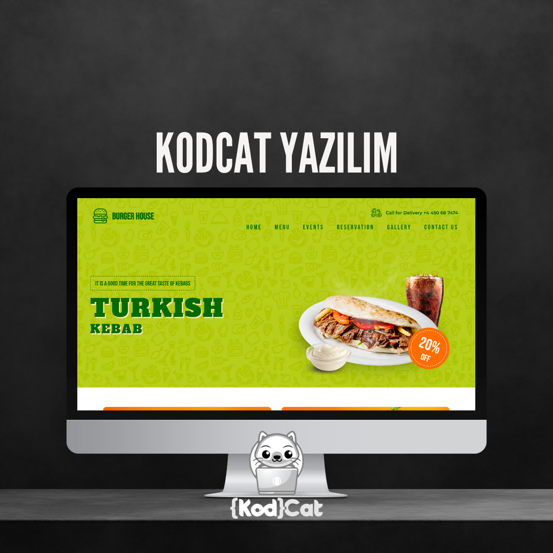 Mersin'de web tasarım ve dijital pazarlama hizmeti veren Kodcat Bilişim tarafından geliştirilen Kafe Websitesi Görseli
