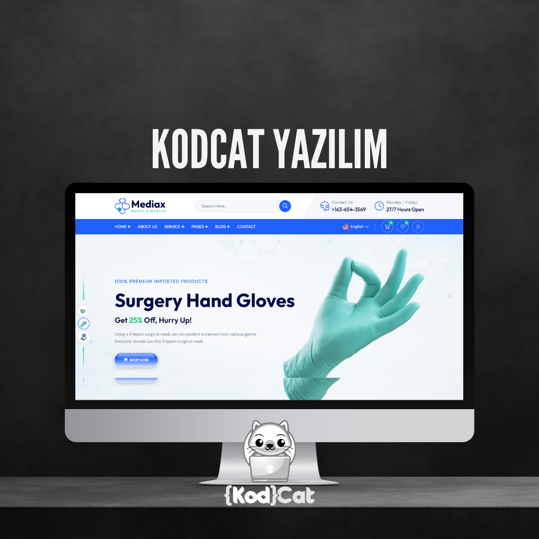 Mersin'de web tasarım ve dijital pazarlama hizmeti veren Kodcat Bilişim tarafından geliştirilen Medikal Ürünler Websitesi Görseli